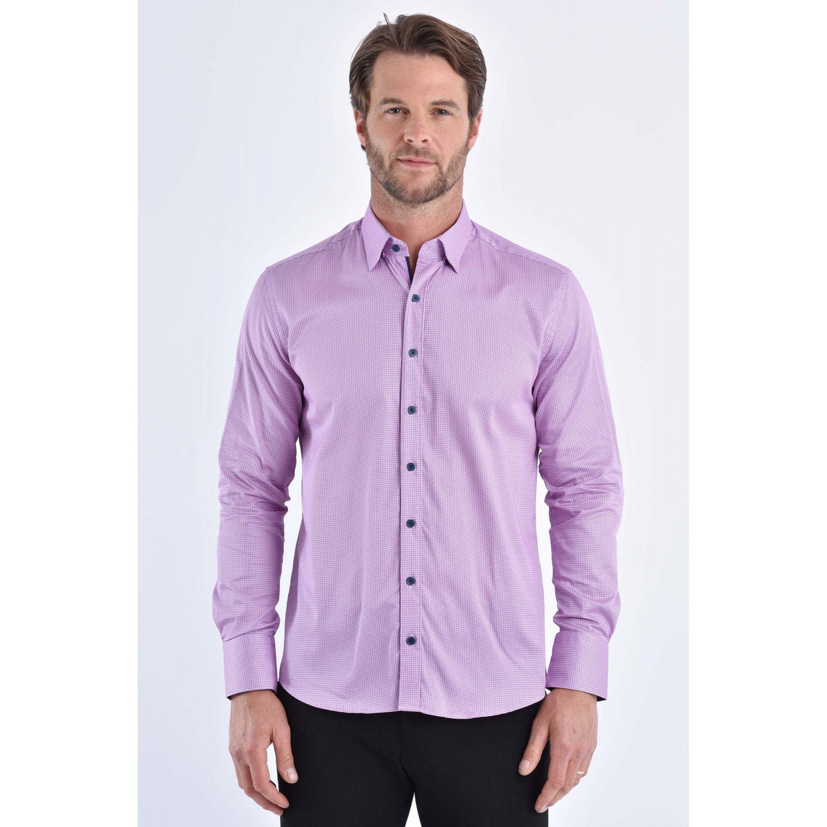 CB 063 Dot Pattern Print Slim Fit Cotton Single Cuff Smart Shirt - Pink