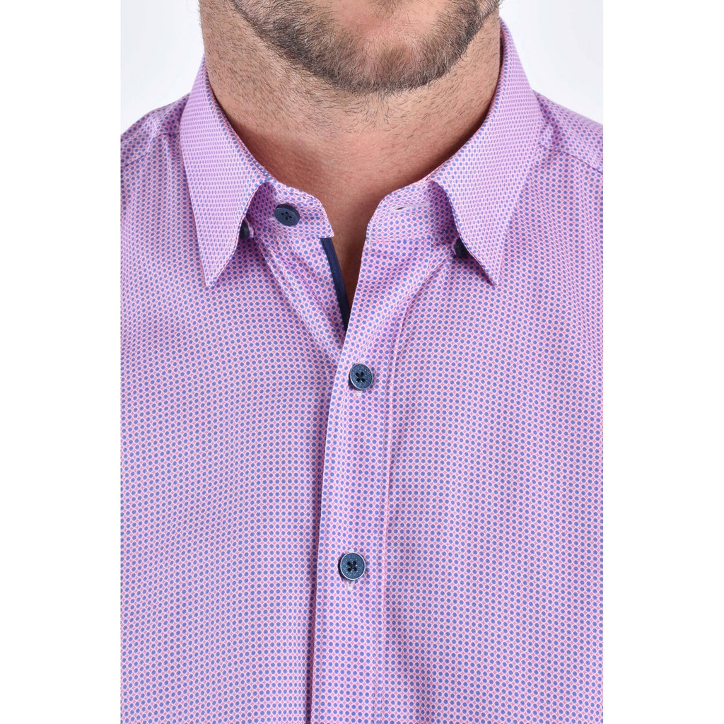 CB 063 Dot Pattern Print Slim Fit Cotton Single Cuff Smart Shirt - Pink