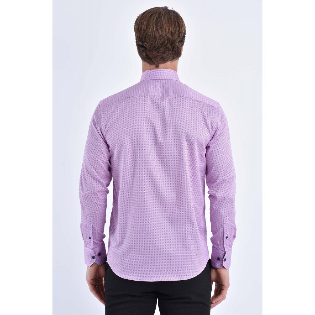 CB 063 Dot Pattern Print Slim Fit Cotton Single Cuff Smart Shirt - Pink