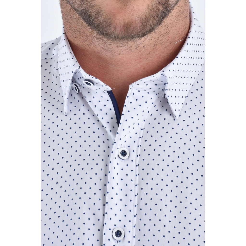 CB 065 Dotted Print Design Slim Fit Cotton Single Cuff Smart Shirt - White