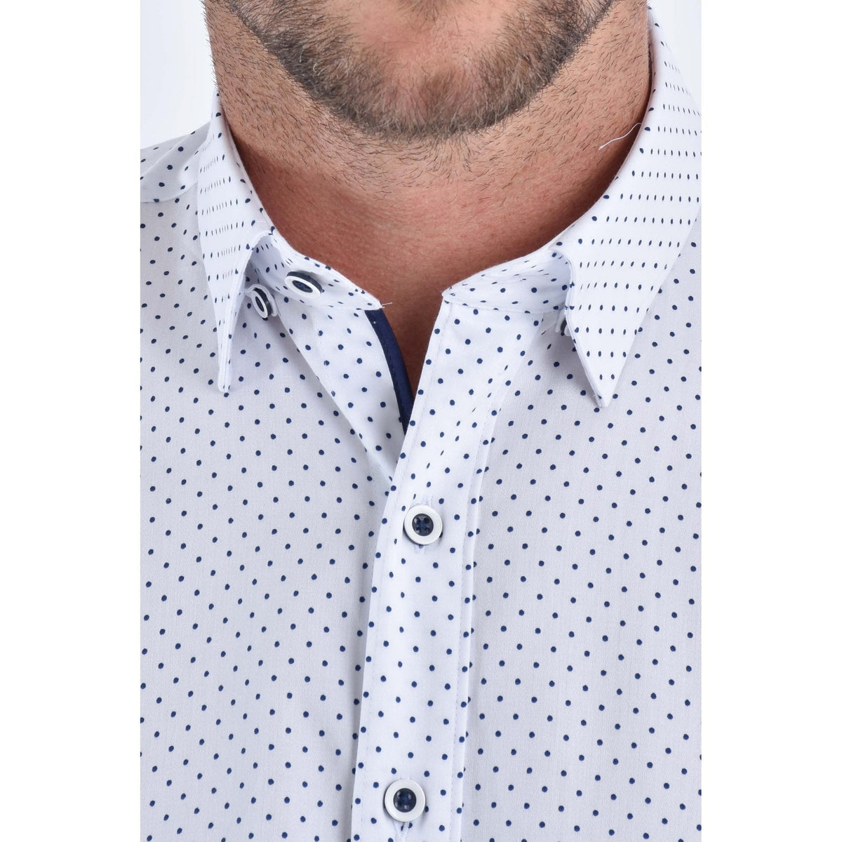 CB 065 Dotted Print Design Slim Fit Cotton Single Cuff Smart Shirt - White