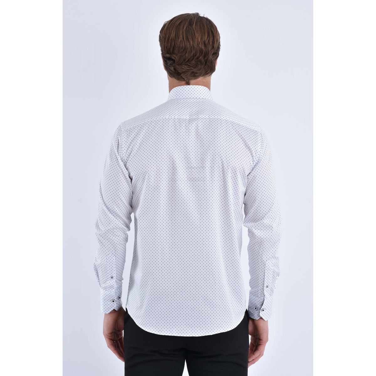 CB 065 Dotted Print Design Slim Fit Cotton Single Cuff Smart Shirt - White