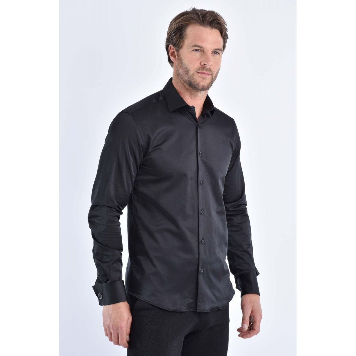 CB 089 Plain Smooth Slim Fit Double Cuff Smart Shirt