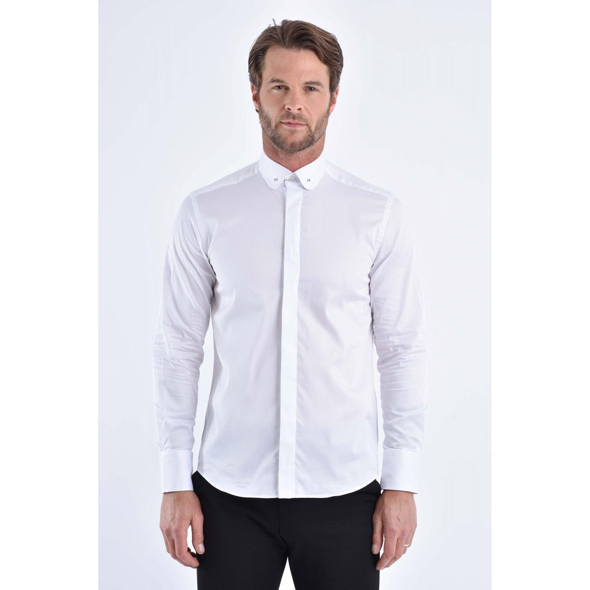 CB 037 Pin Collar Plain Slim Fit Single Cuff Cotton Smart Shirt
