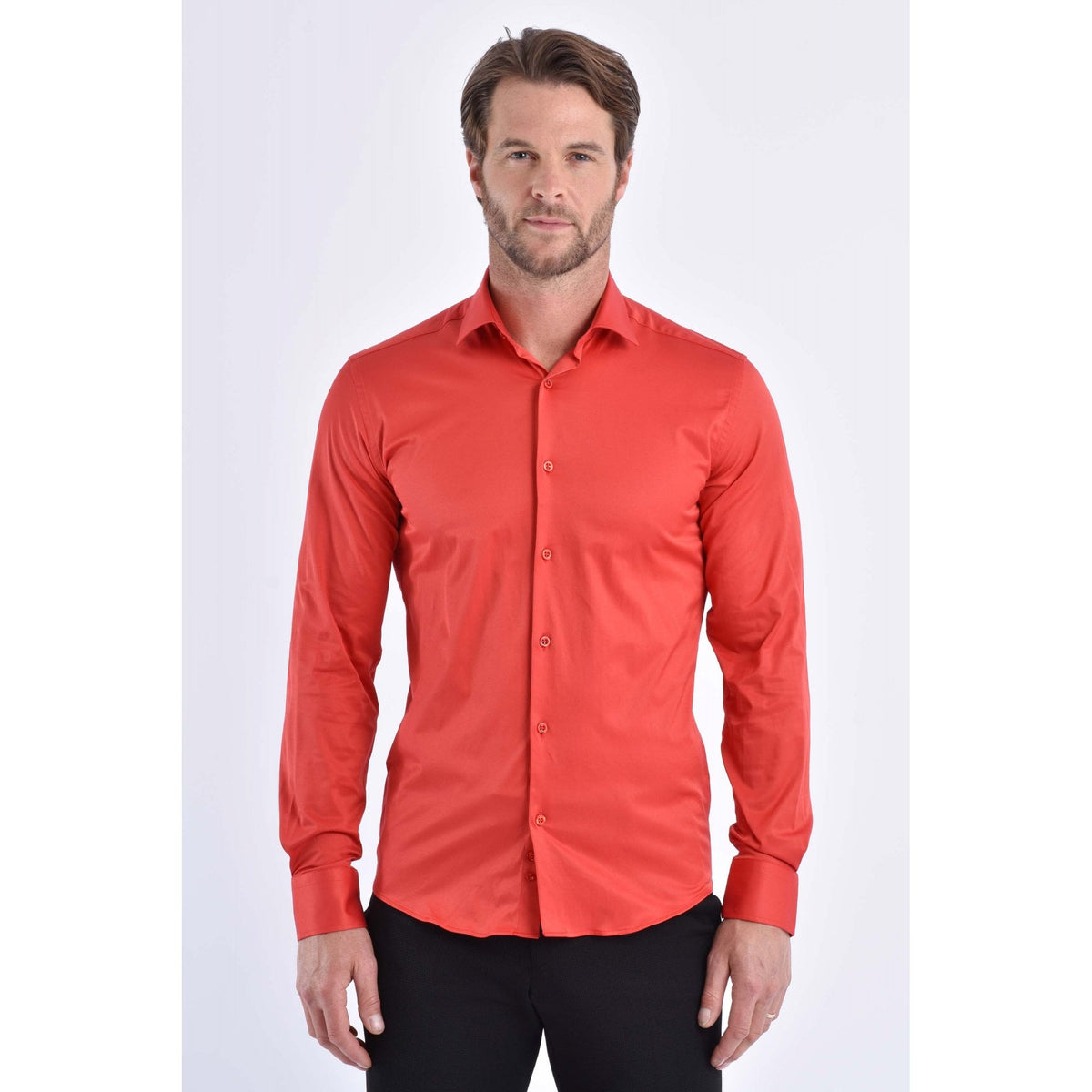 CB 091 Plain Slim Fit Single Cuff Smart Shirt - Red