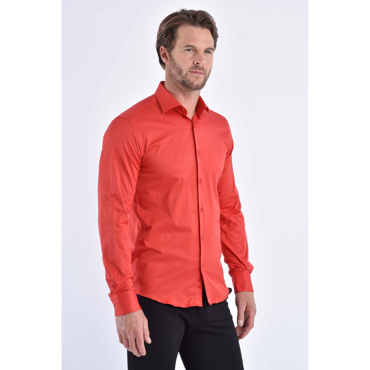 CB 091 Plain Slim Fit Single Cuff Smart Shirt - Red