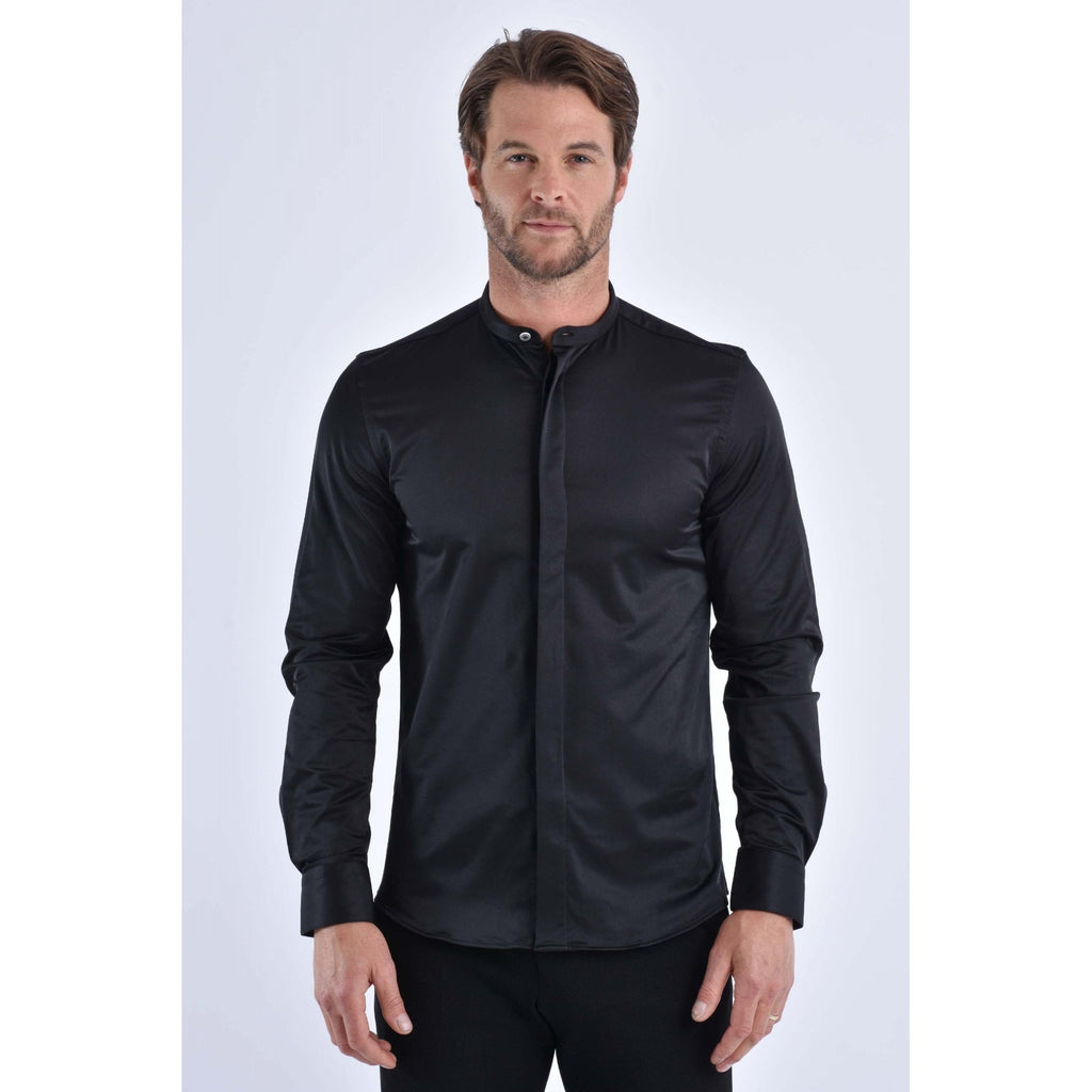 CB 067 Grandad Collar Plain Smooth Slim Fit Single Cuff Smart Shirt