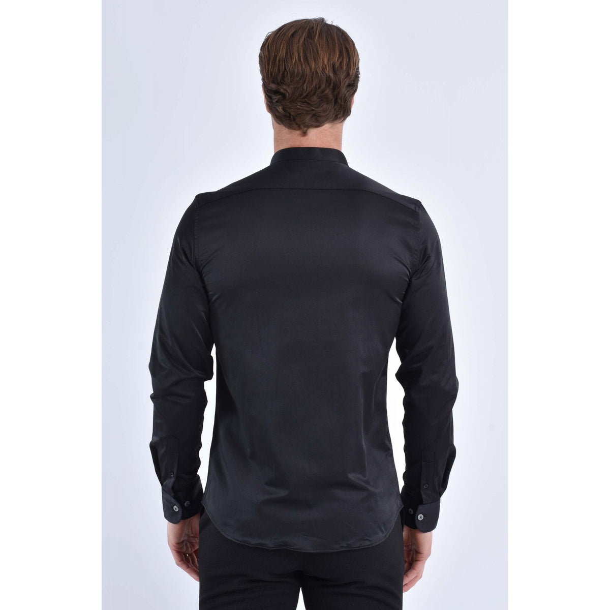 CB 067 Grandad Collar Plain Smooth Slim Fit Single Cuff Smart Shirt