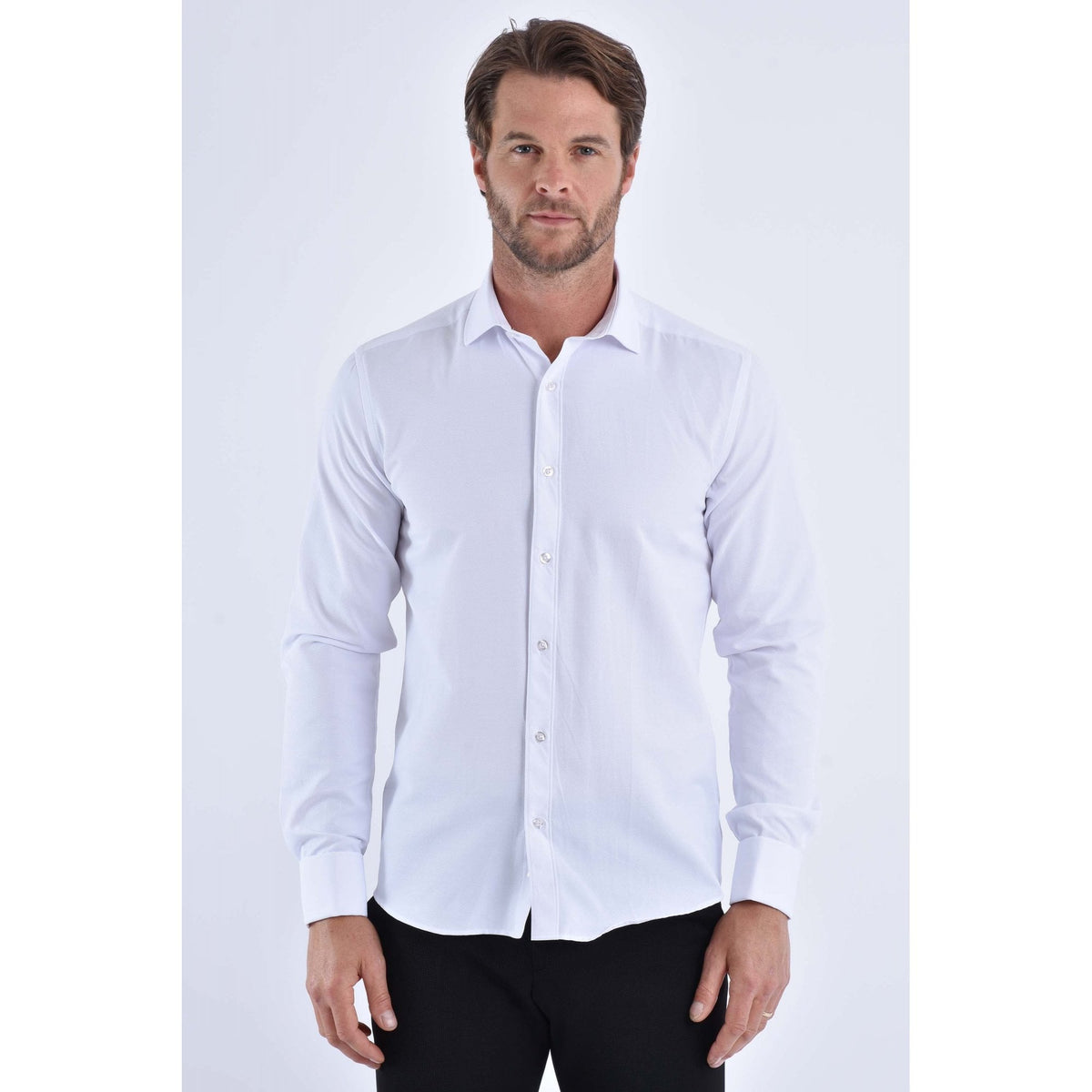 CB 089 Plain Smooth Slim Fit Double Cuff Smart Shirt
