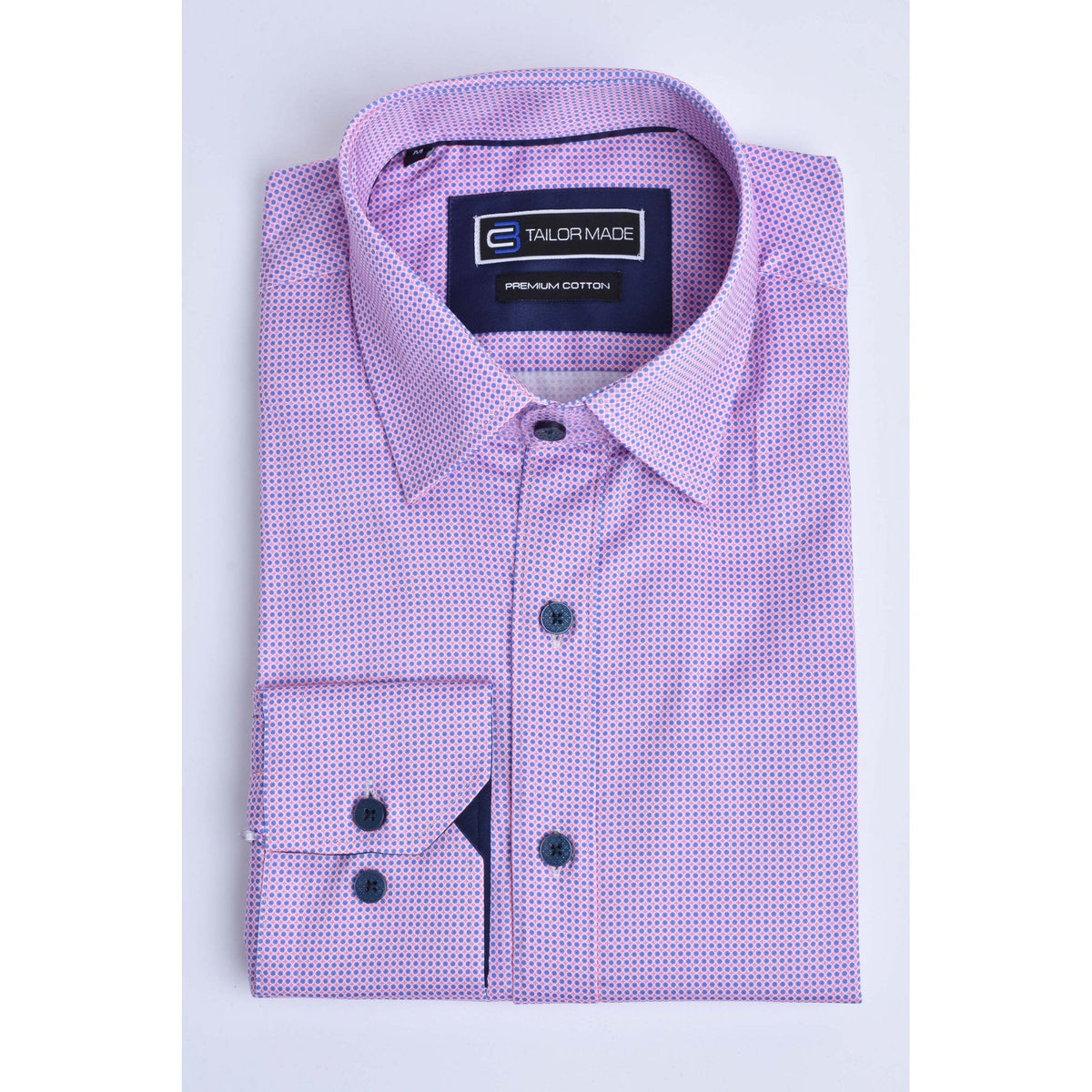 CB 063 Dot Pattern Print Slim Fit Cotton Single Cuff Smart Shirt - Pink