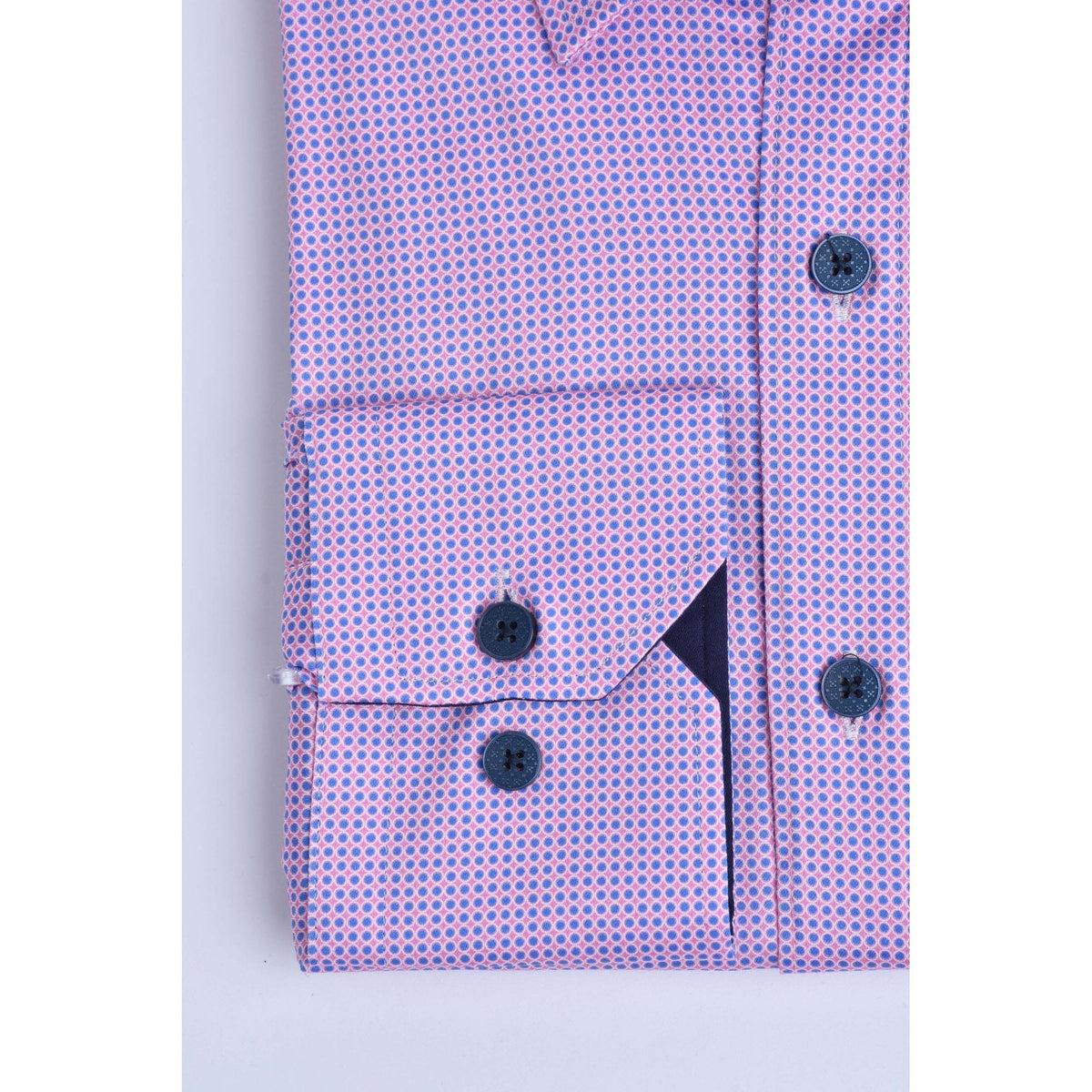 CB 063 Dot Pattern Print Slim Fit Cotton Single Cuff Smart Shirt - Pink
