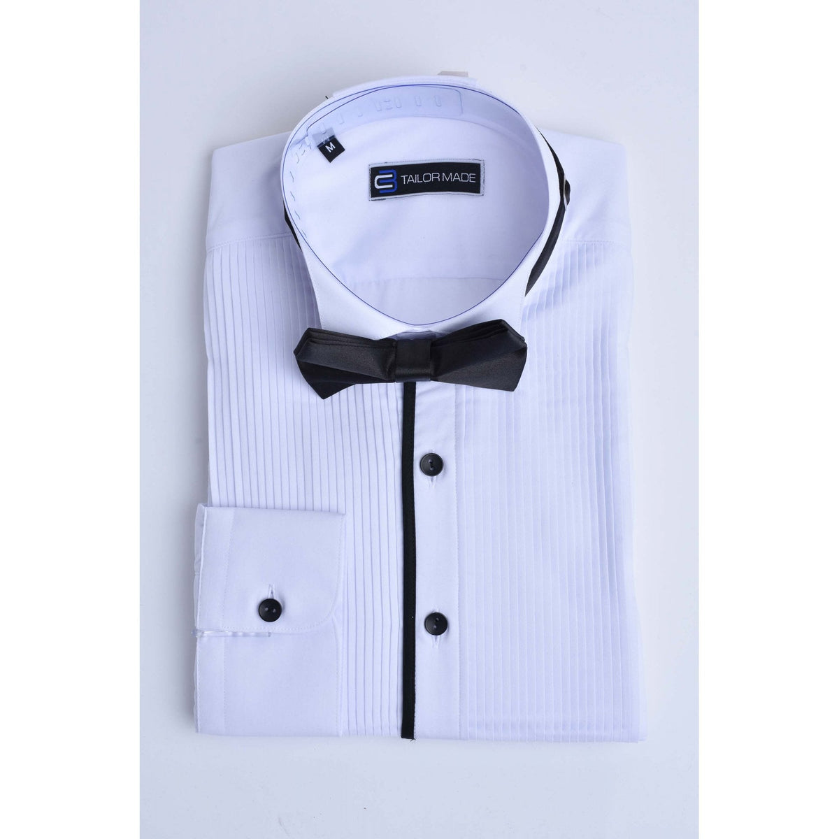 CB 058 Wing Collar Tuxedo Slim Fit Cotton With Free Bow Tie Single Cuff Smart Shirt - White