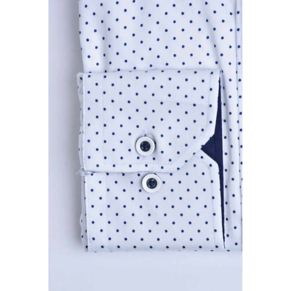 CB 065 Dotted Print Design Slim Fit Cotton Single Cuff Smart Shirt - White