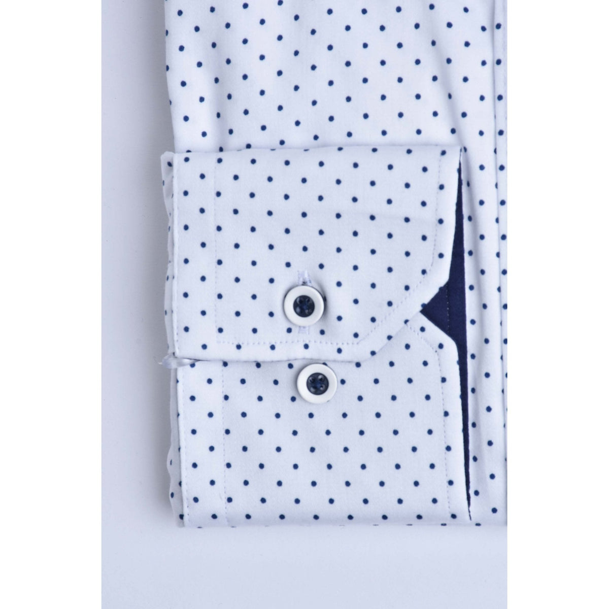 CB 065 Dotted Print Design Slim Fit Cotton Single Cuff Smart Shirt - White
