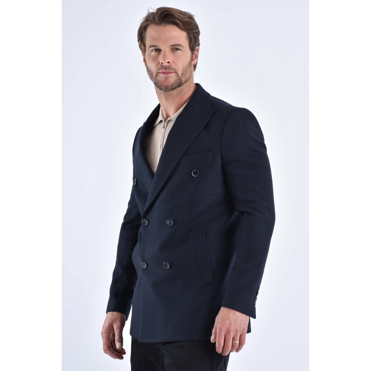 CB Alaska Tailored Slim Fit Double-Breasted Overcoat