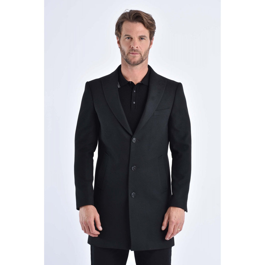 CB Alaska Tailored Slim Fit Single-Breasted Long Overcoat