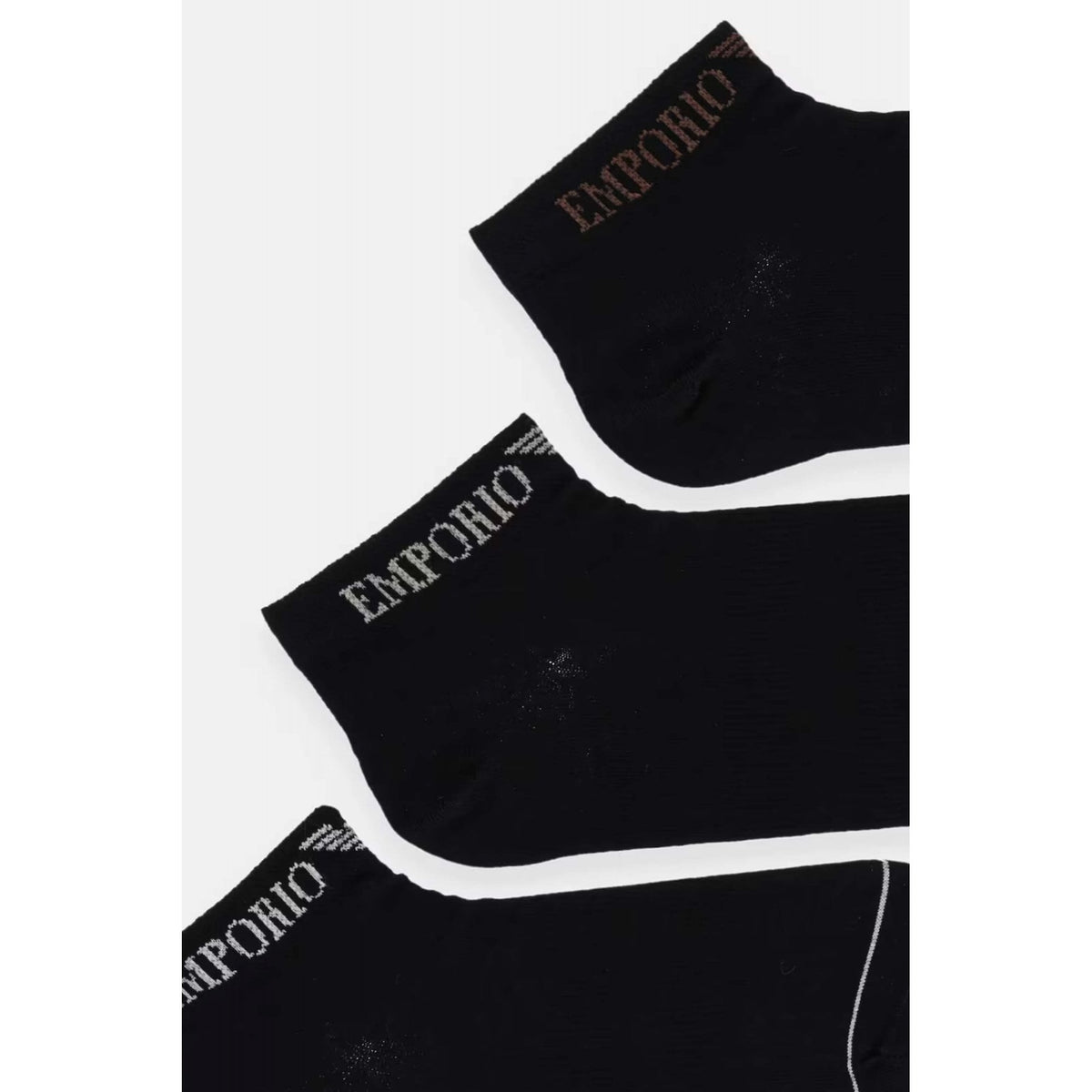 Emporio Armani 0550 AF12276 Calze Cuff Logo 3 Pack Ankle Socks - Black