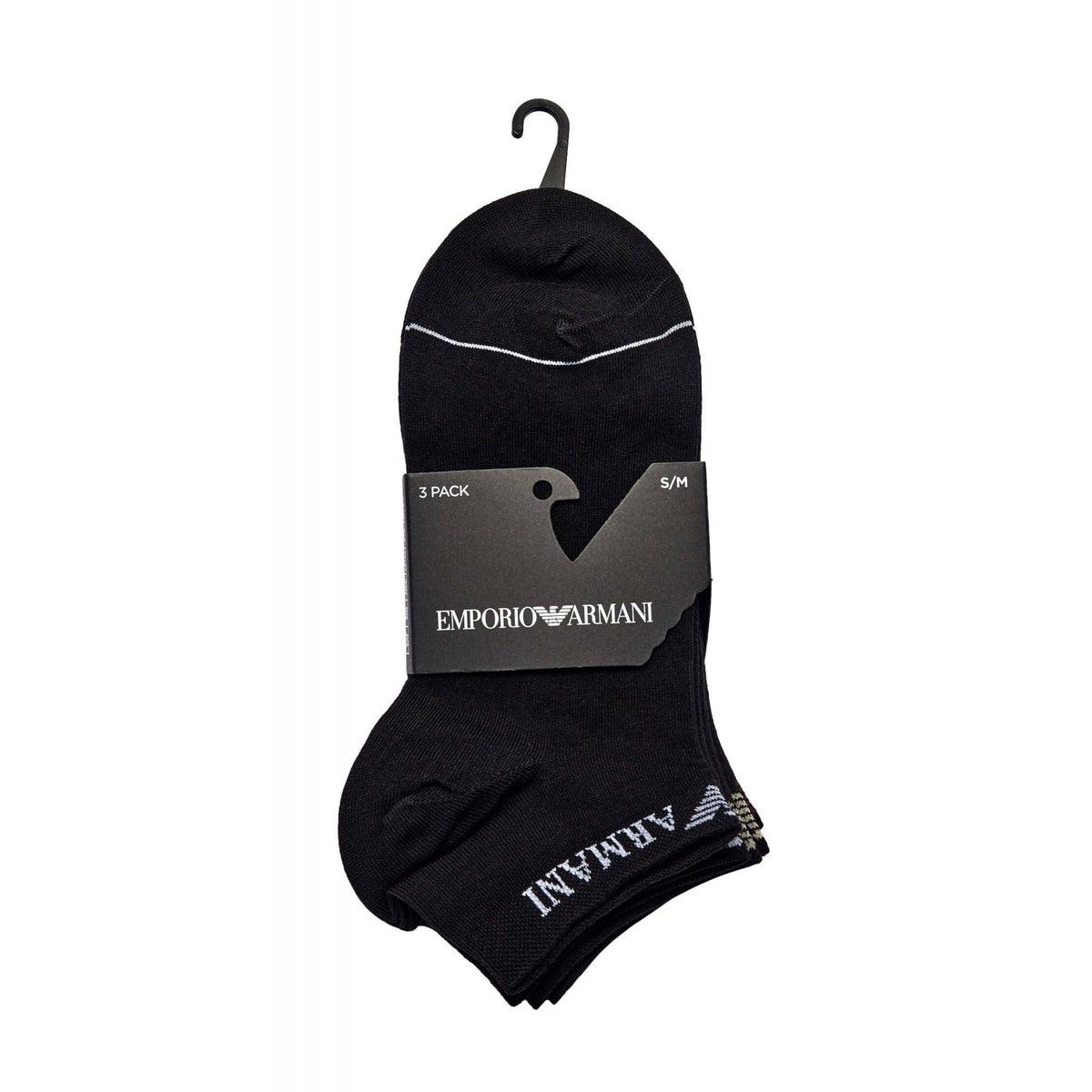 Emporio Armani 0550 AF12276 Calze Cuff Logo 3 Pack Ankle Socks - Black
