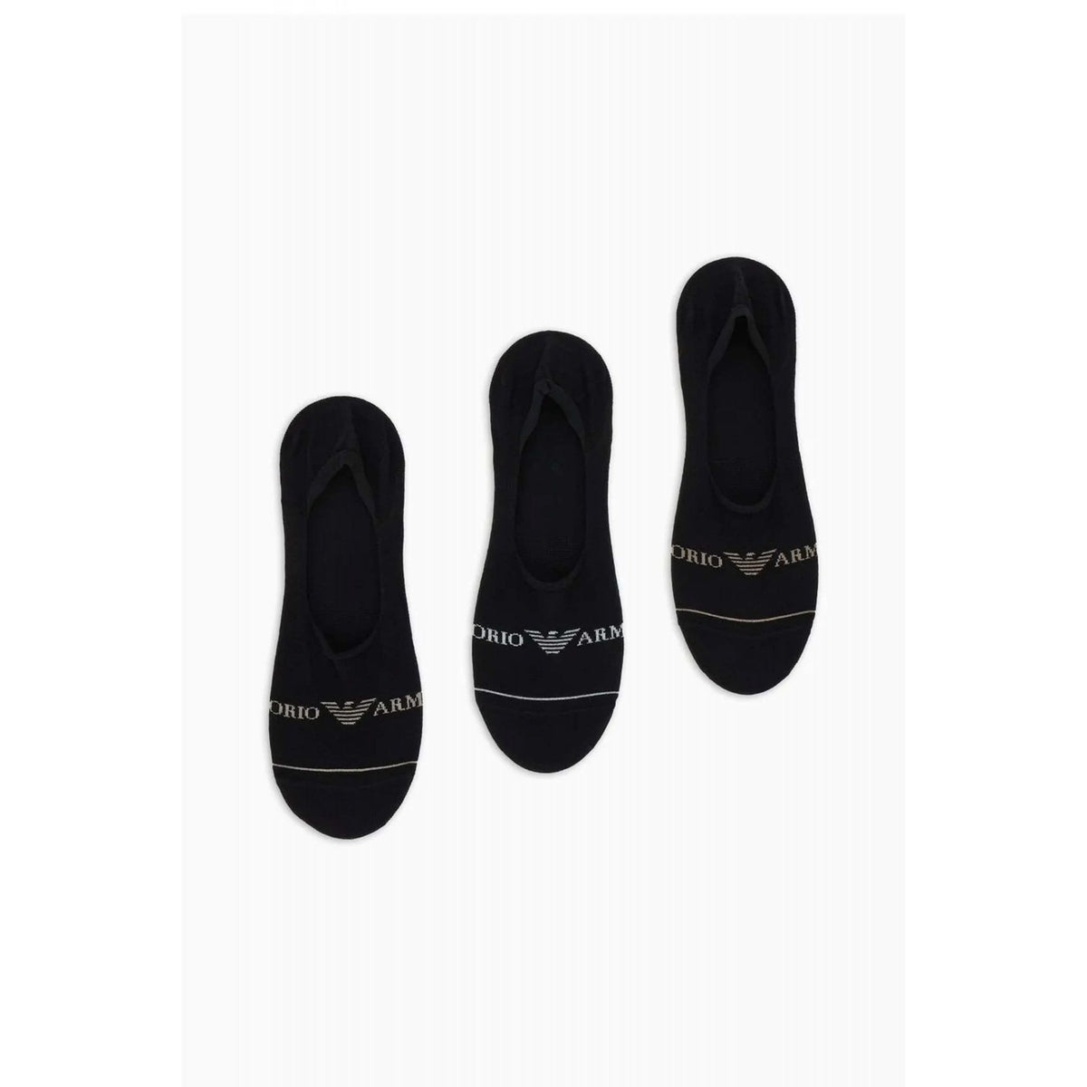Emporio Armani AF12276 MC061 Calza Invisible 3 Pack Logo Ankle Tripack Socks - Black