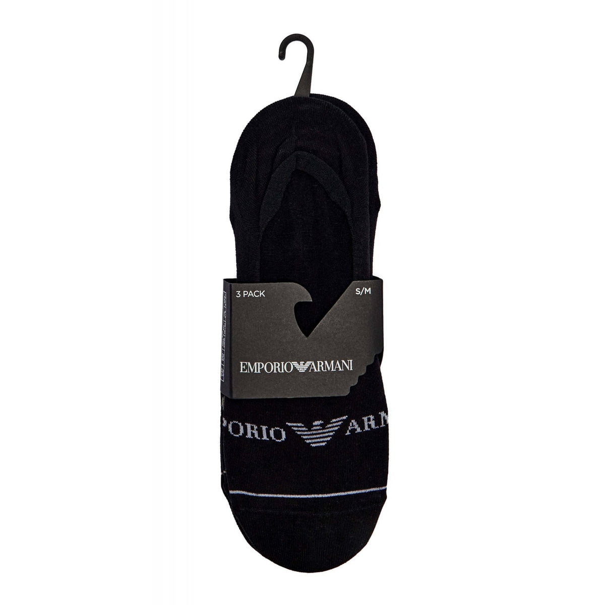 Emporio Armani AF12276 MC061 Calza Invisible 3 Pack Logo Ankle Tripack Socks - Black