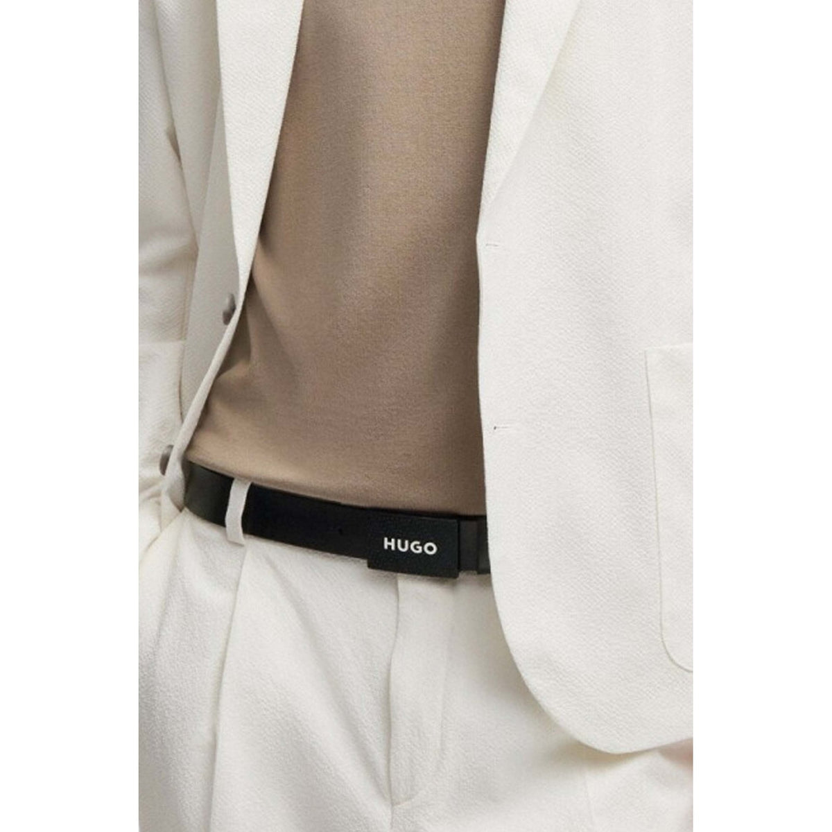 Hugo Boss | 50536879 Gilao-Z_Sz35 Leather Metal Plate Buckle Belt - Black