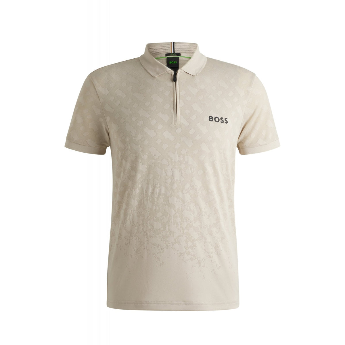 Hugo Boss | Philix 50538106 Monogram Jacquard Detail Quarter Zip Polo T-Shirt - Beige