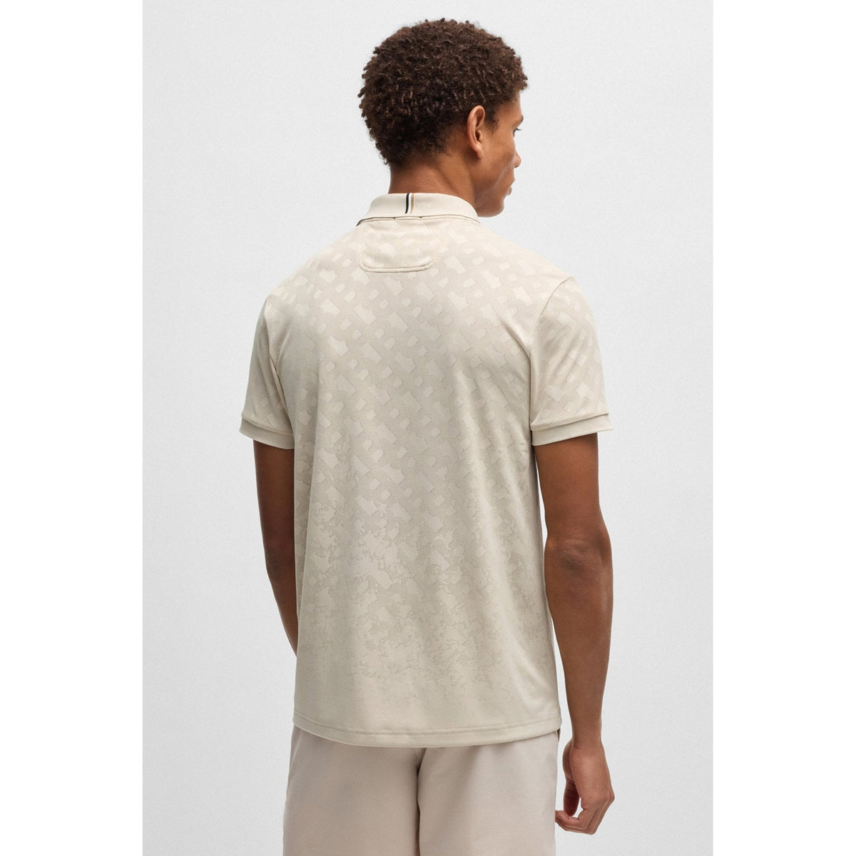 Hugo Boss | Philix 50538106 Monogram Jacquard Detail Quarter Zip Polo T-Shirt - Beige