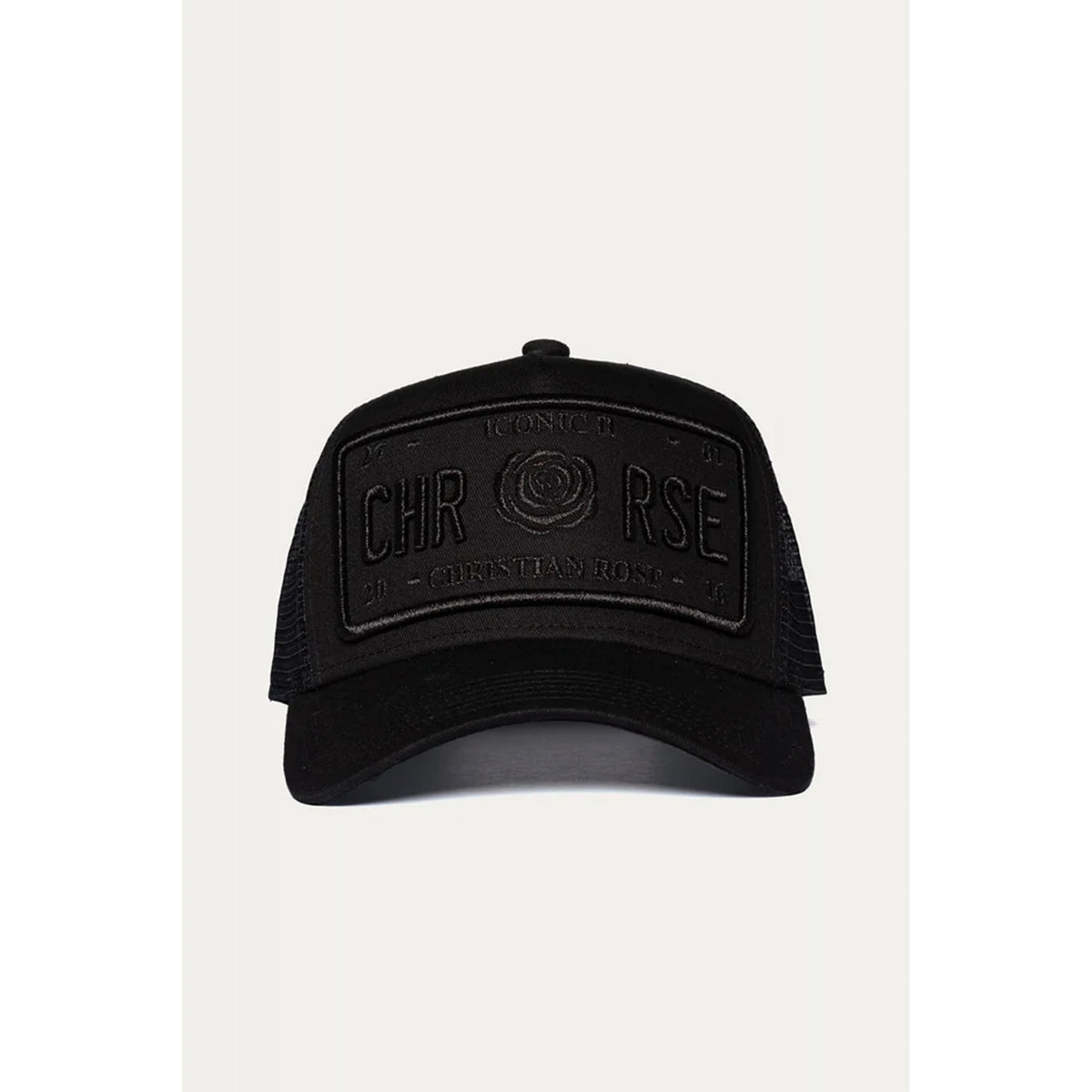 Christian Rose | CR004 Iconic II Trucker Mesh Baseball Cap - Black/Black