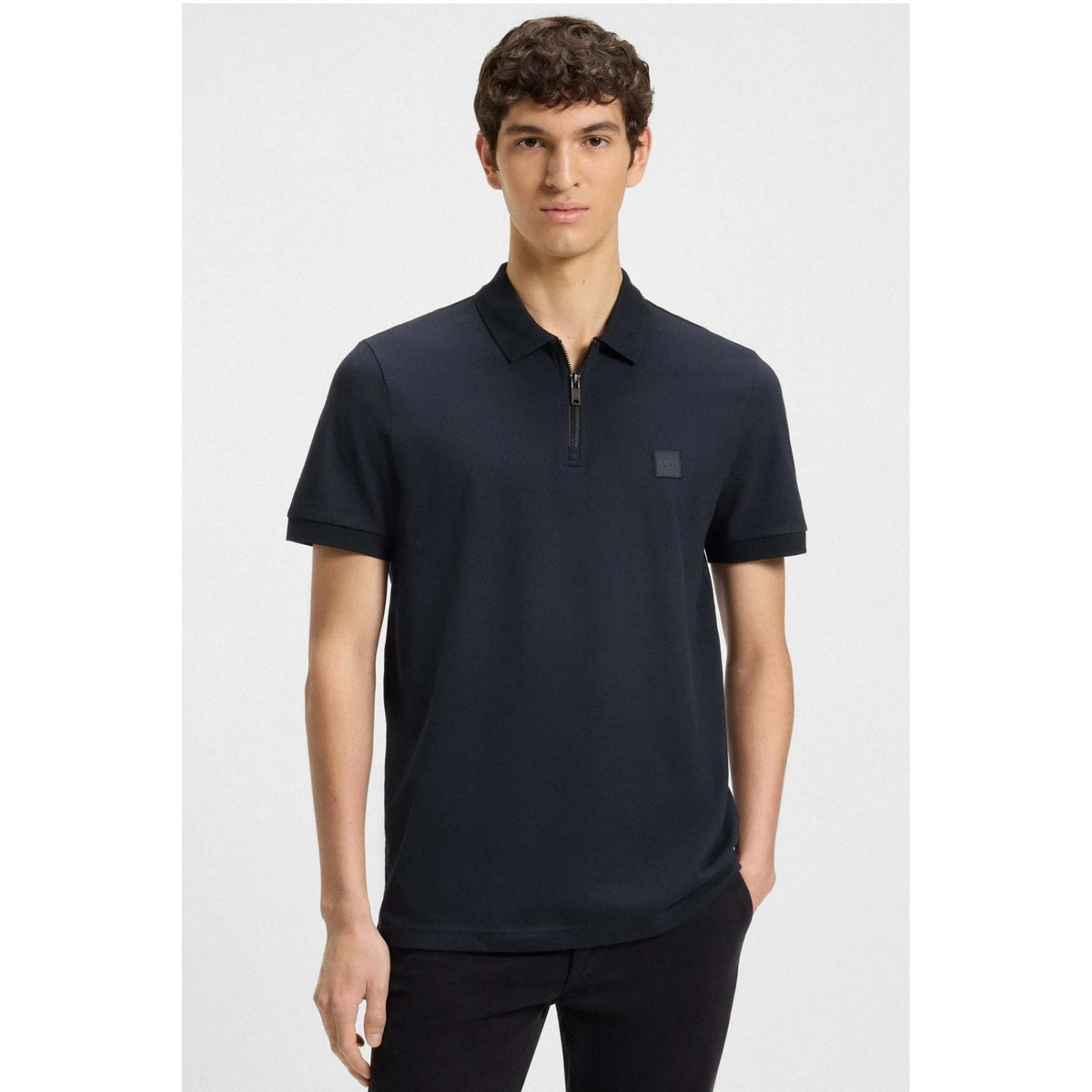 Hugo Boss Passerzip 50537507 Plain Patch Logo Quarter Zip Polo T-Shirt