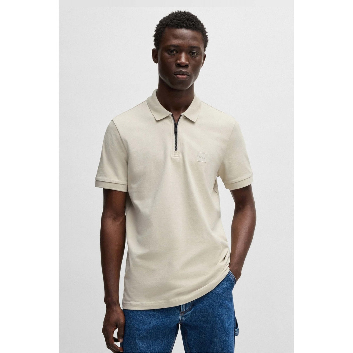 Hugo Boss Passerzip 50537507 Plain Patch Logo Quarter Zip Polo T-Shirt