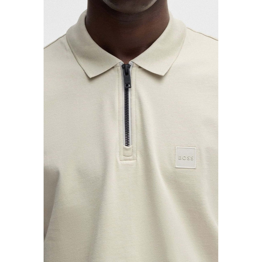 Hugo Boss Passerzip 50537507 Plain Patch Logo Quarter Zip Polo T-Shirt