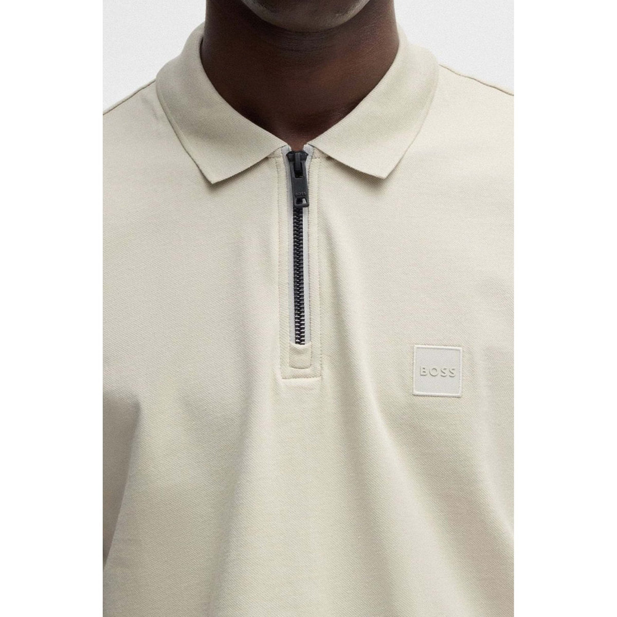 Hugo Boss Passerzip 50537507 Plain Patch Logo Quarter Zip Polo T-Shirt