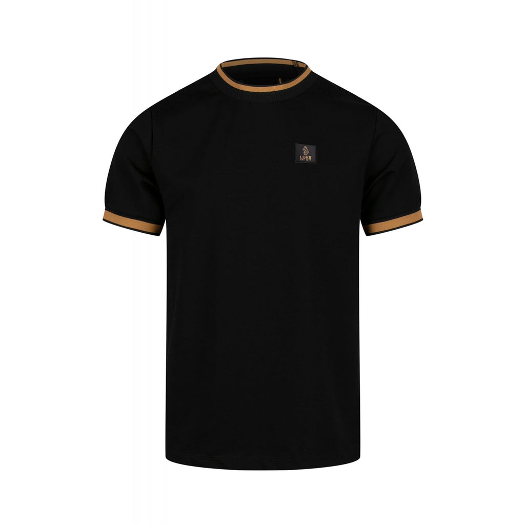 Luke | Coron M800165 Honeycomb Textured Stripe Half Sleeve T-Shirt - Black