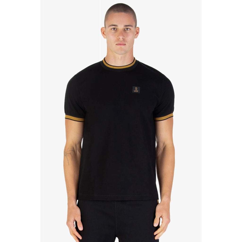Luke | Coron M800165 Honeycomb Textured Stripe Half Sleeve T-Shirt - Black
