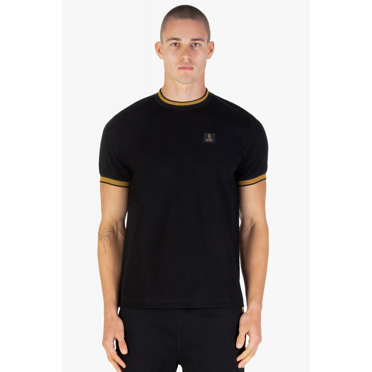 Luke | Coron M800165 Honeycomb Textured Stripe Half Sleeve T-Shirt - Black