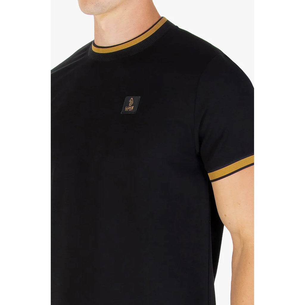 Luke | Coron M800165 Honeycomb Textured Stripe Half Sleeve T-Shirt - Black