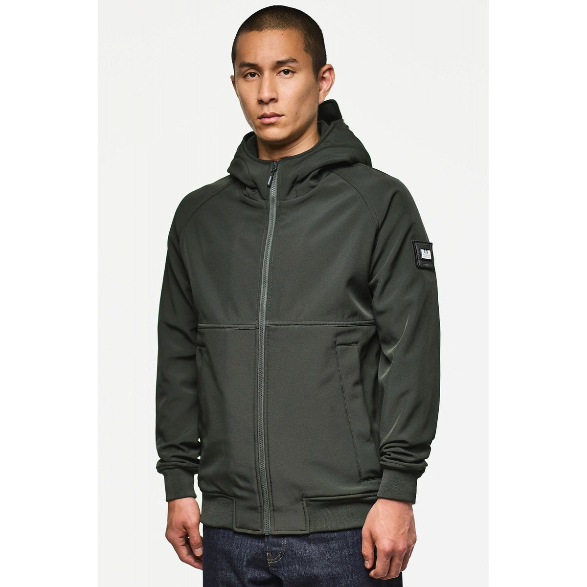 Weekend Offender JK3A07 Sulta Softshell Bomber Lightweight Hood Jacket - Black Forest Green