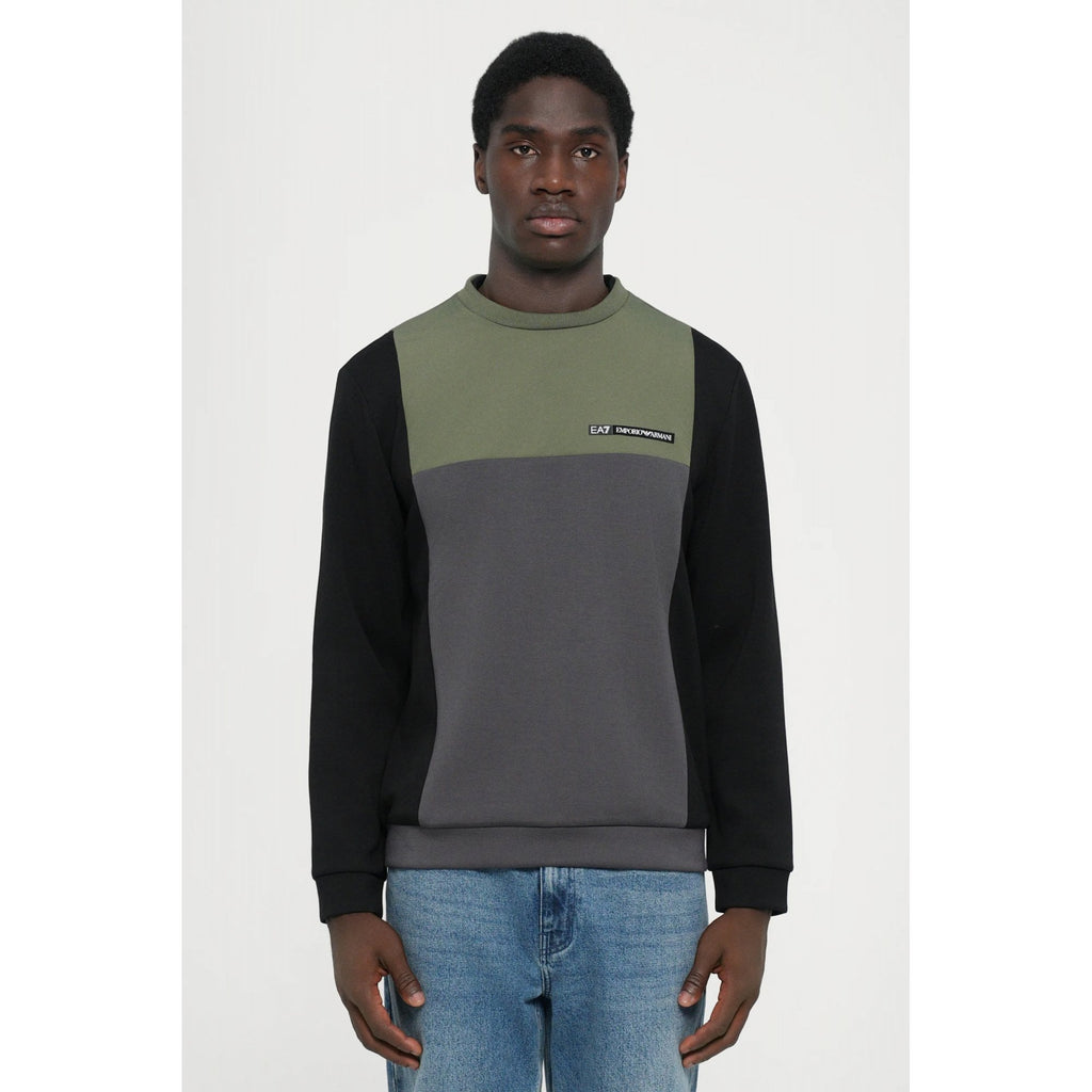EA7 | Emporio Armani AF17003 0936 Colour Block Panel Sweat Top - Beetle Olive