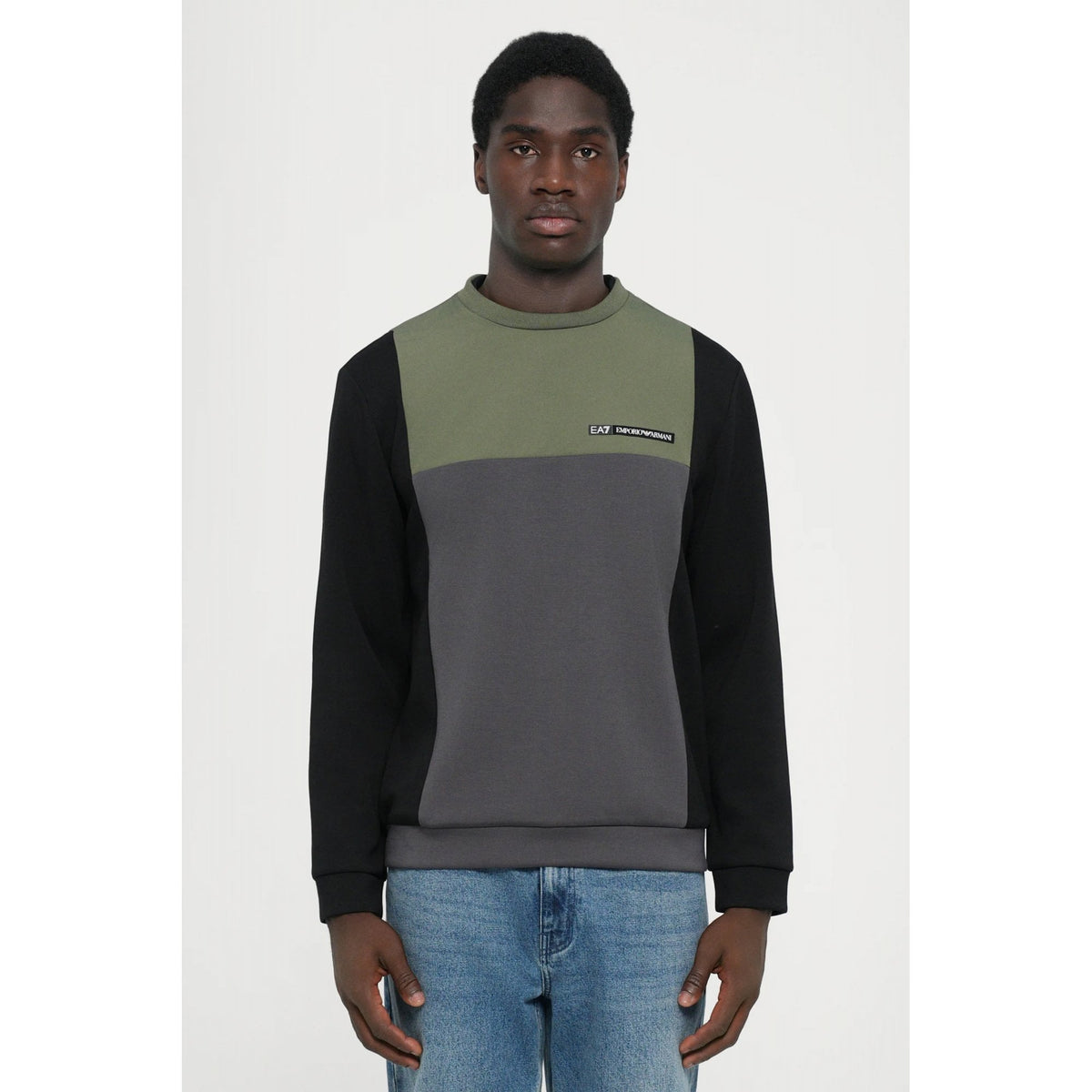 EA7 | Emporio Armani AF17003 0936 Colour Block Panel Sweat Top - Beetle Olive