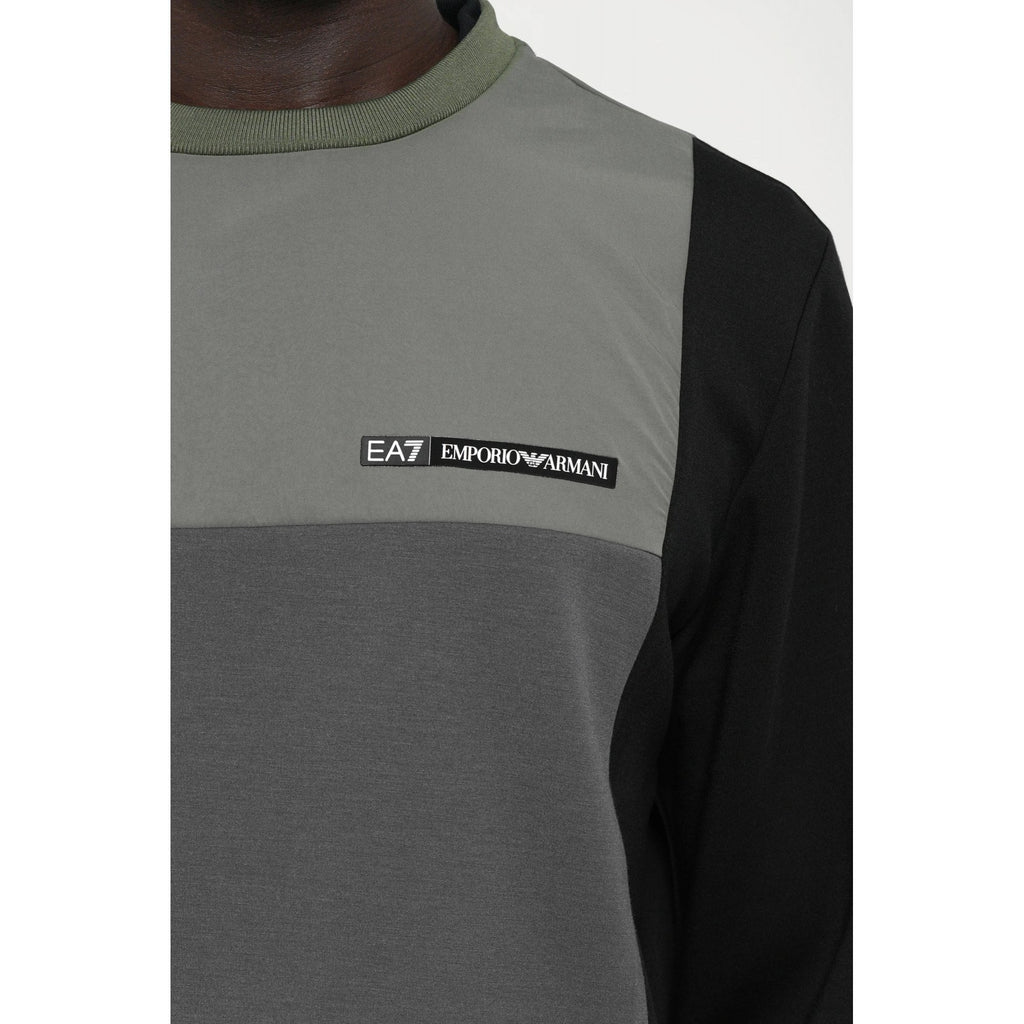 EA7 | Emporio Armani AF17003 0936 Colour Block Panel Sweat Top - Beetle Olive