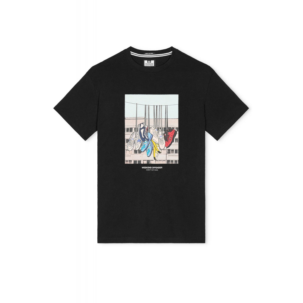 Weekend Offender PT3A22 Battle Lines Hanging Trainers Graphic Print T-Shirt - Black