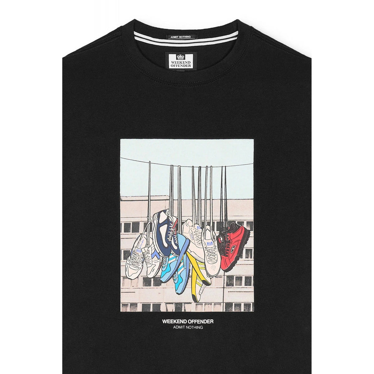 Weekend Offender PT3A22 Battle Lines Hanging Trainers Graphic Print T-Shirt - Black