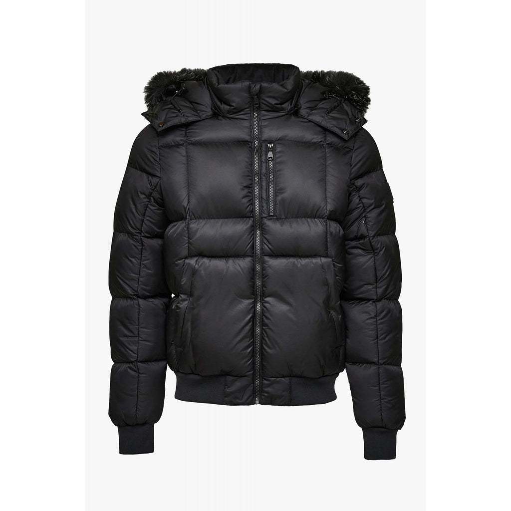 Alessandro Zavetti | AZ Savinio 5964 Short Puffer Bomber Faux Fur Hood Jacket - Black