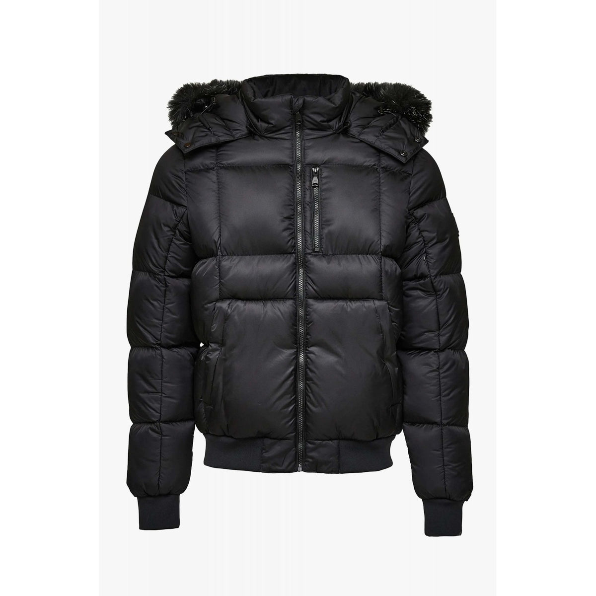 Alessandro Zavetti | AZ Savinio 5964 Short Puffer Bomber Faux Fur Hood Jacket - Black