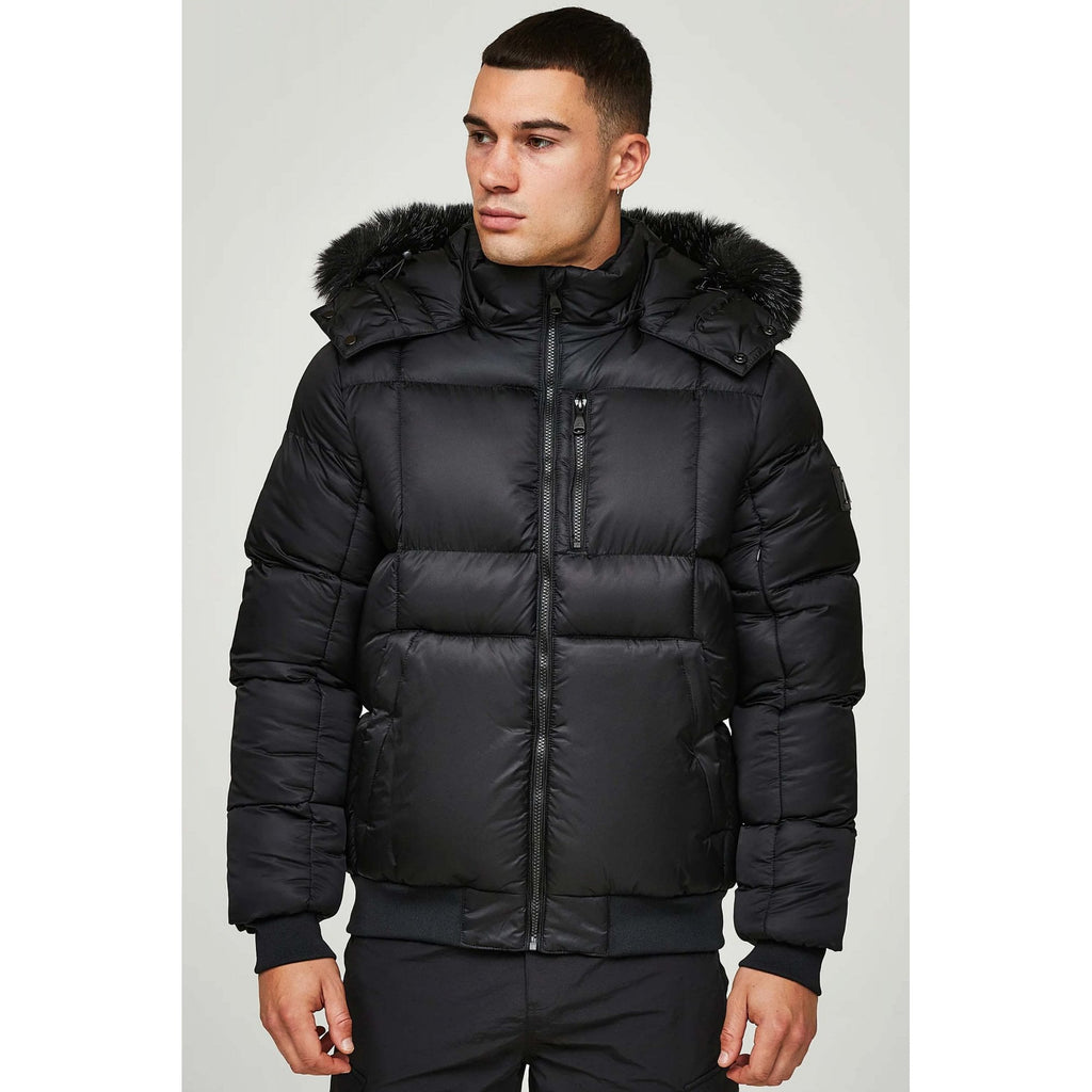 Alessandro Zavetti | AZ Savinio 5964 Short Puffer Bomber Faux Fur Hood Jacket - Black