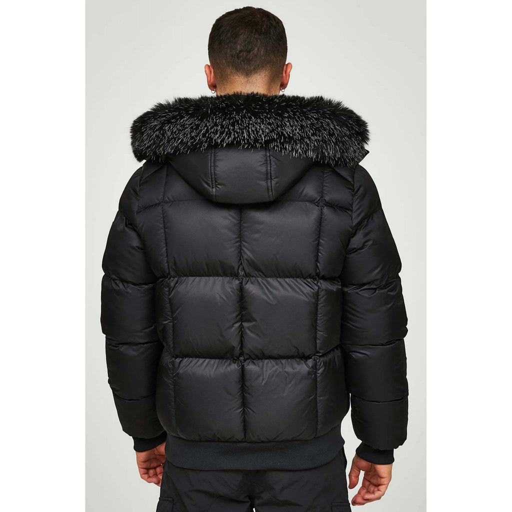 Alessandro Zavetti | AZ Savinio 5964 Short Puffer Bomber Faux Fur Hood Jacket - Black