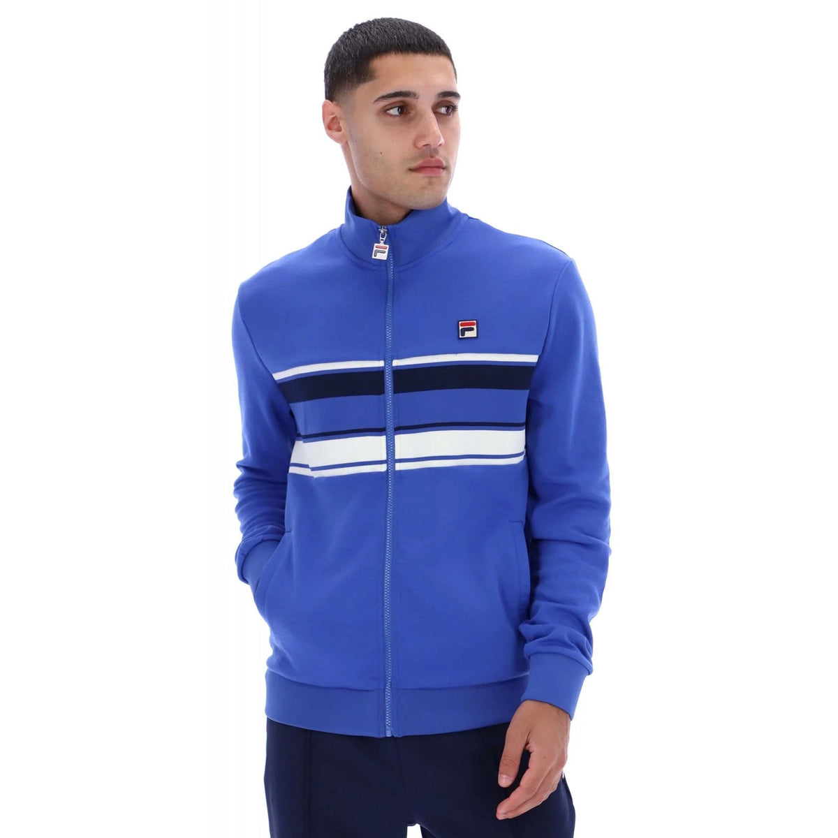 Fila Vintage Vinnie MH028 Contrast Stripe Panel Cut & Sew Track Top - Dazzling Blue