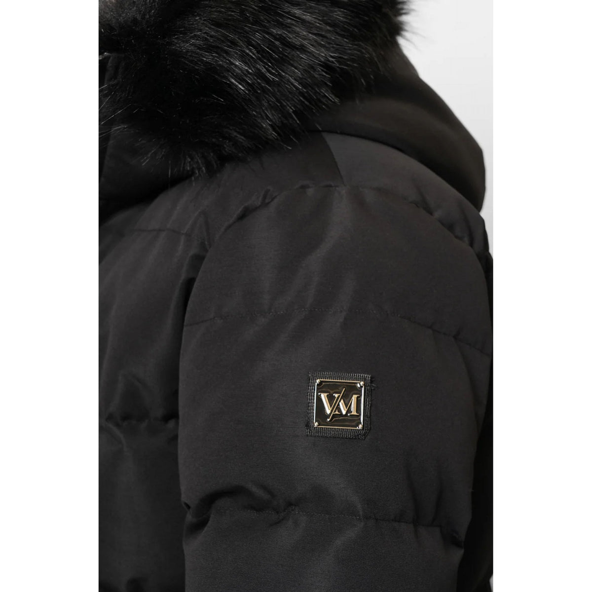 Valere Milano | Medici VM-256 Padded Long Bomber Parka Faux Fur Hood Jacket - Black