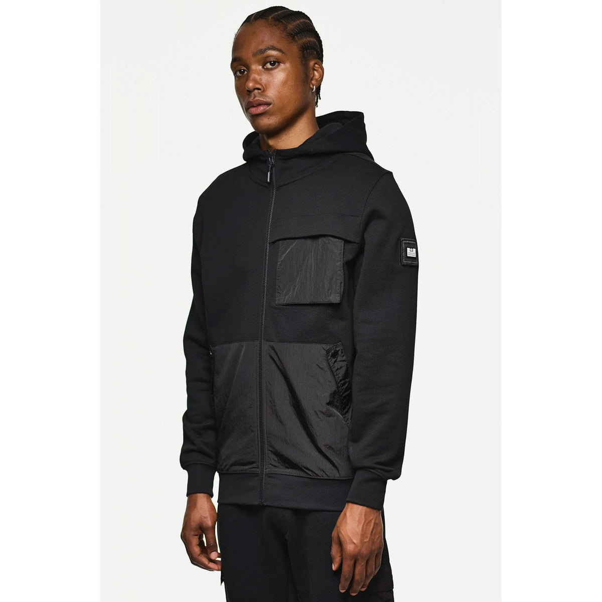 Weekend Offender HD3A05 Daponte Nylon Panel Full Zip Hood Top - Black
