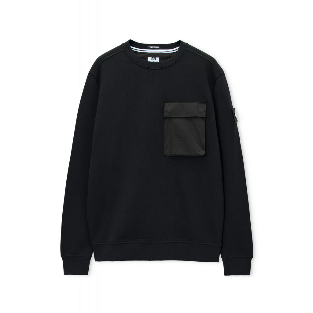 Weekend Offender SW3A16 Neve Nylon Pocket Cotton Crew Sweat Top - Black
